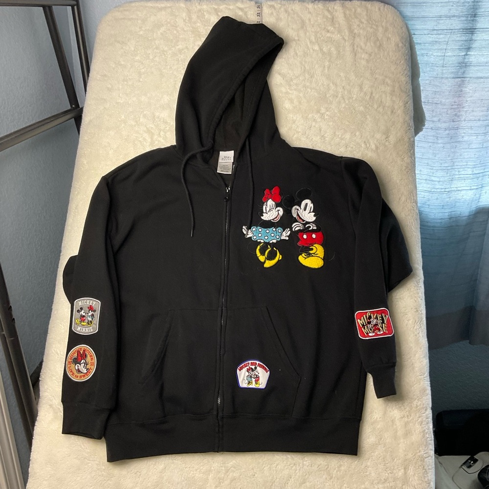 Disney Mickey & Minnie Hoodie XL – Black Zip Up w/ Patches by Freeze